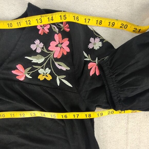 Old Navy Cotton Blend Tunic Dress Black Embroidered V-Neck Lined Size Medium - Picture 9 of 13